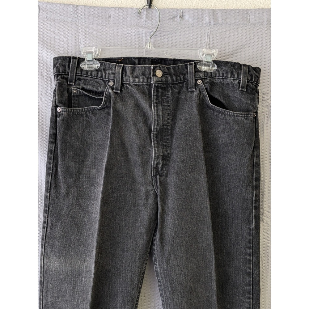 Vintage Levis 505 Black Orange Tab Jeans 38x30 Made in USA Straight Leg Faded
